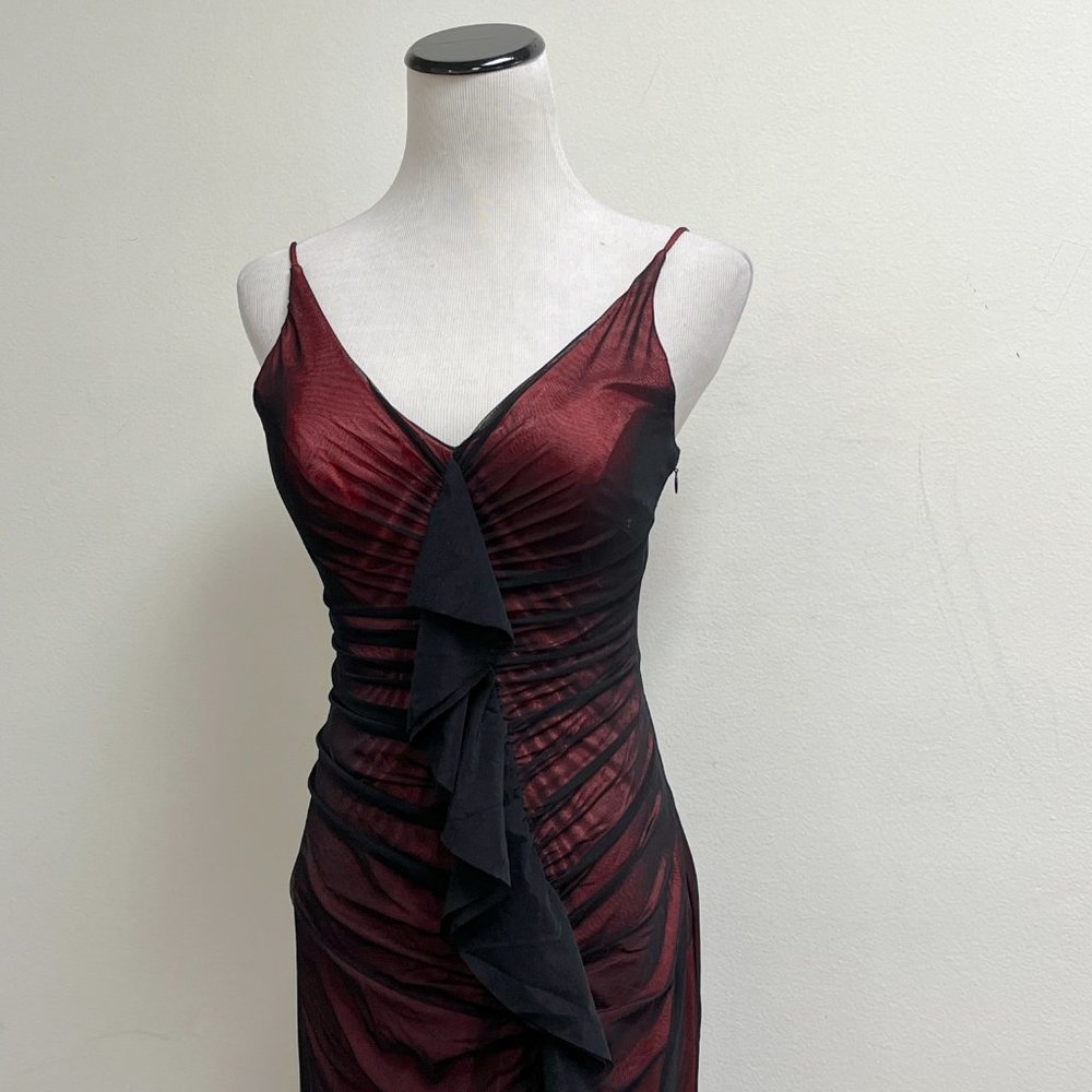 Cache Gown Red Black Mesh Ruffles Maxi Slip Dress… - image 5